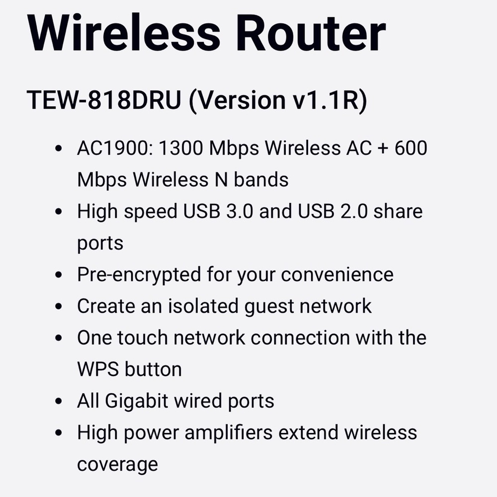 TRENDnetAC1900 Dual Band Wireless Router - Picture 4 of 4